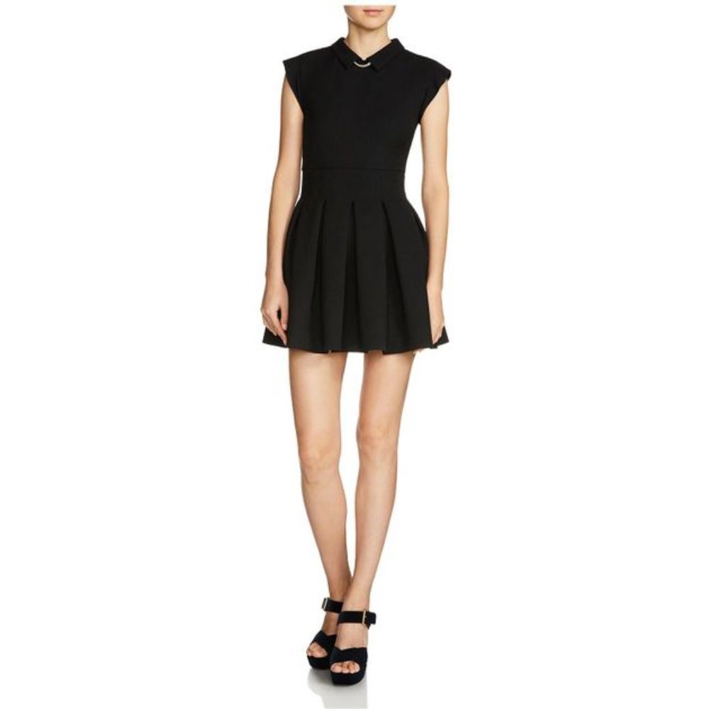 Maje Fit-and-Flare Chain-Detail Pleated Mini Dress